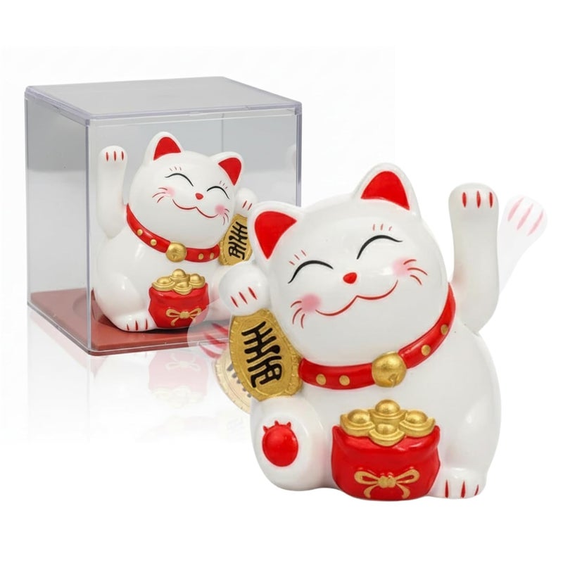 Caaju 5cm Plastic Maneki Neko Lucky Cat - Waving Arm Solar Powered Good Luck Wealth Display - Image 1